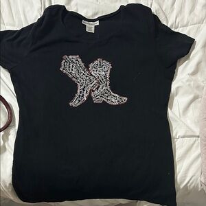 Rebecca Malone Black Short Sleeve Tee with White and Red Design